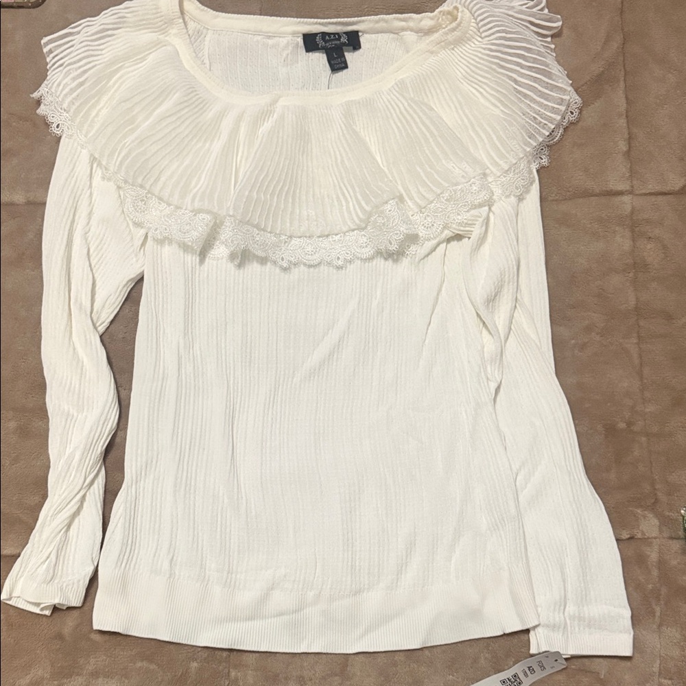 Womens  Cream Ruffled Blouse